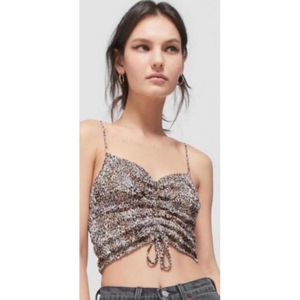 Urban Outfitters Leopard Print Ruched Tie-Front Cami Crop Top – Size S